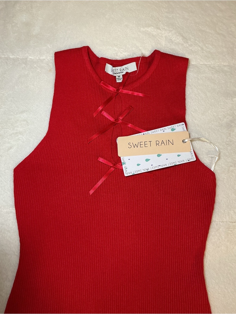 Red Bow-Back Ribbed Kids One-Piece Bodysuit - Picture 6 of 7